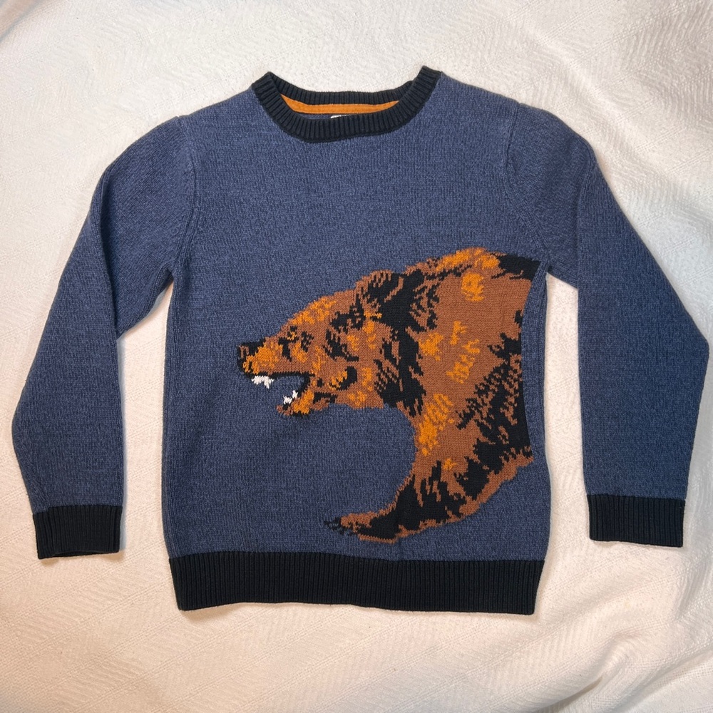Old Navy Kids Bear Pullover Sweater Grizzly Graphic 100% Cotton Size M/8